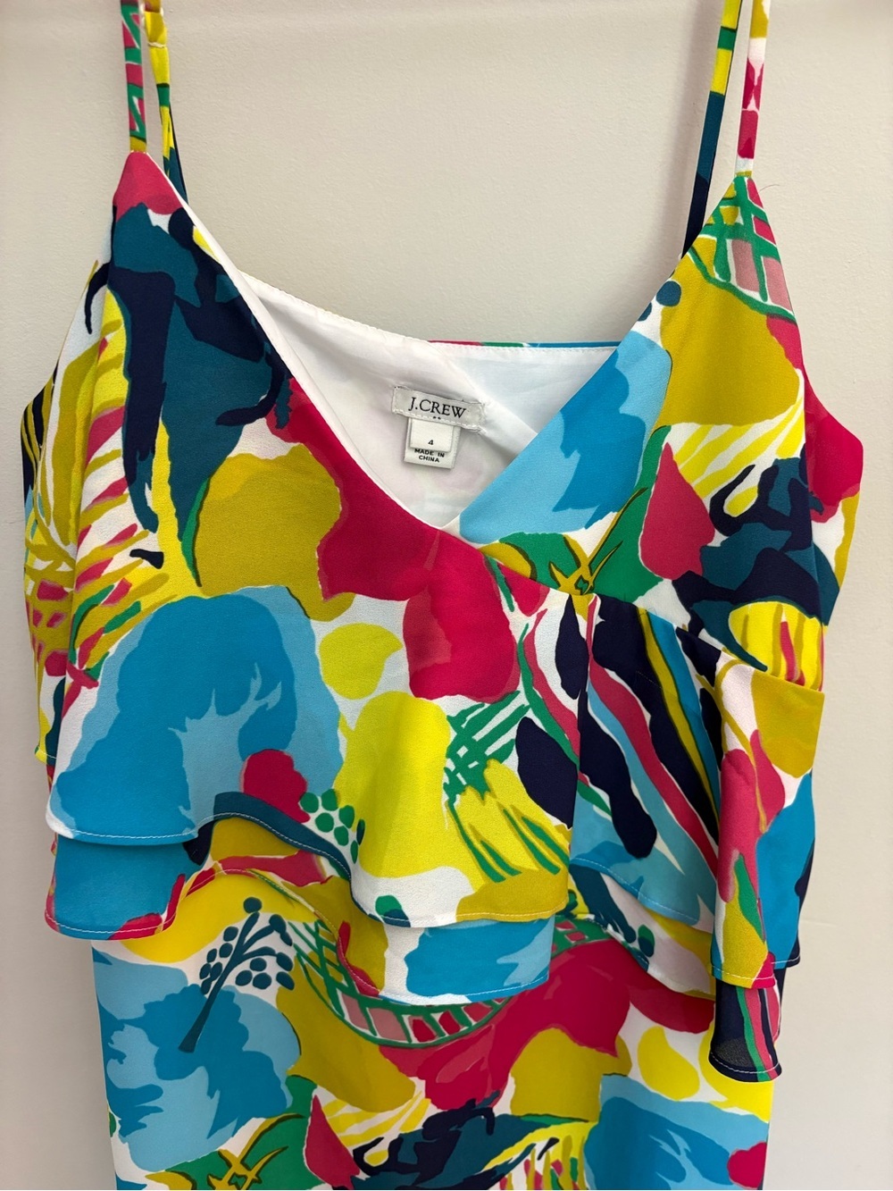 J. Crew Floral Ruffle Vacation Dress Mini Tropical Bright Size 4 - Picture 3 of 9
